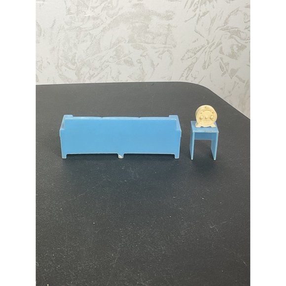 Miniature Blue Dollhouse Couch & Side Table Set With Clock - Picture 2 of 4